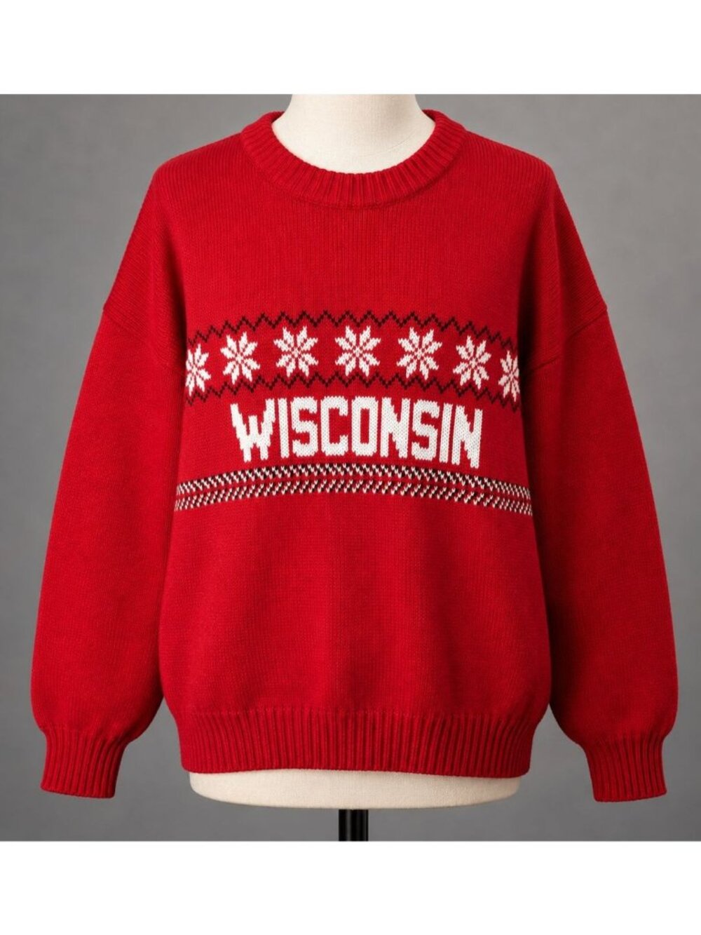 Wear A Knit Wisconsin Badgers Mens XL Sweater Vintage Red Hockey Christmas USA - Picture 1 of 9